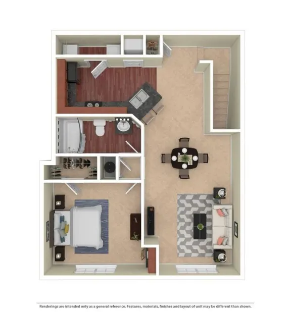 one bed one bath 1,004 square foot floor plan