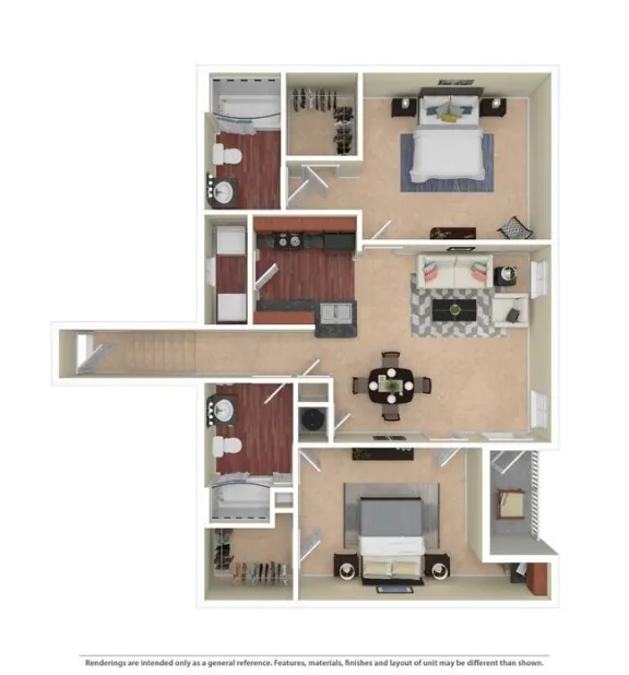 two bed two bath 1,139 square foot floor plan
