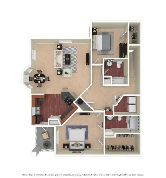two bed two bath 1,440 square foot floor plan