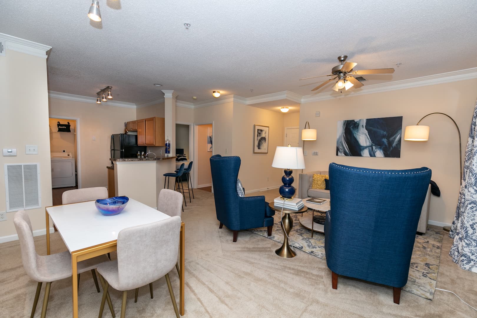 model dining and living rooms with ample lighting
